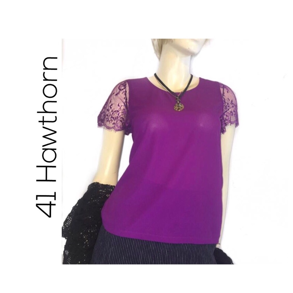 41 Hawthorn lace sleeve orchid purple blouse, M